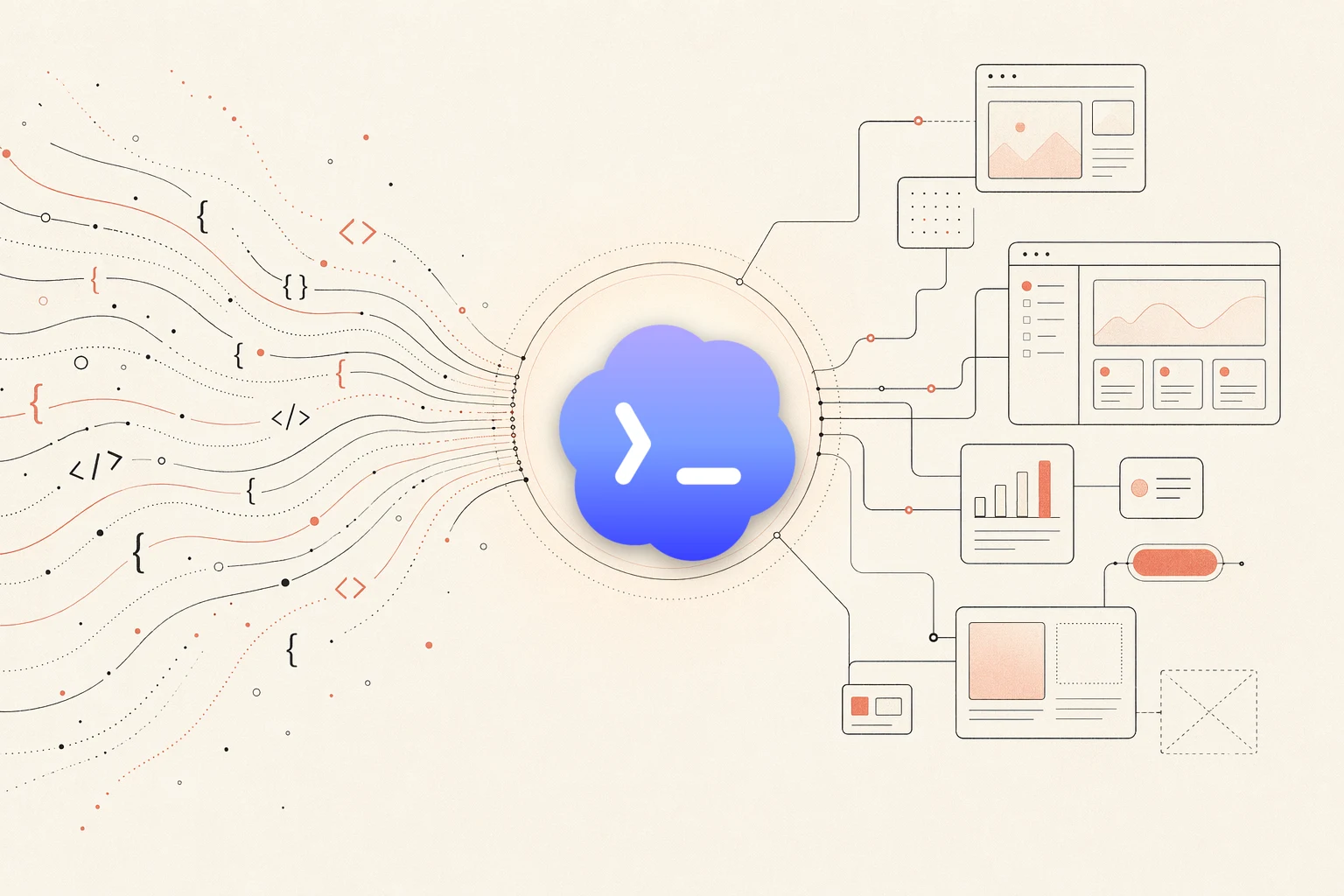 Codex 设计反馈回路：终端 Agent、浏览器渲染 UI、工作区，带一条回流箭头
