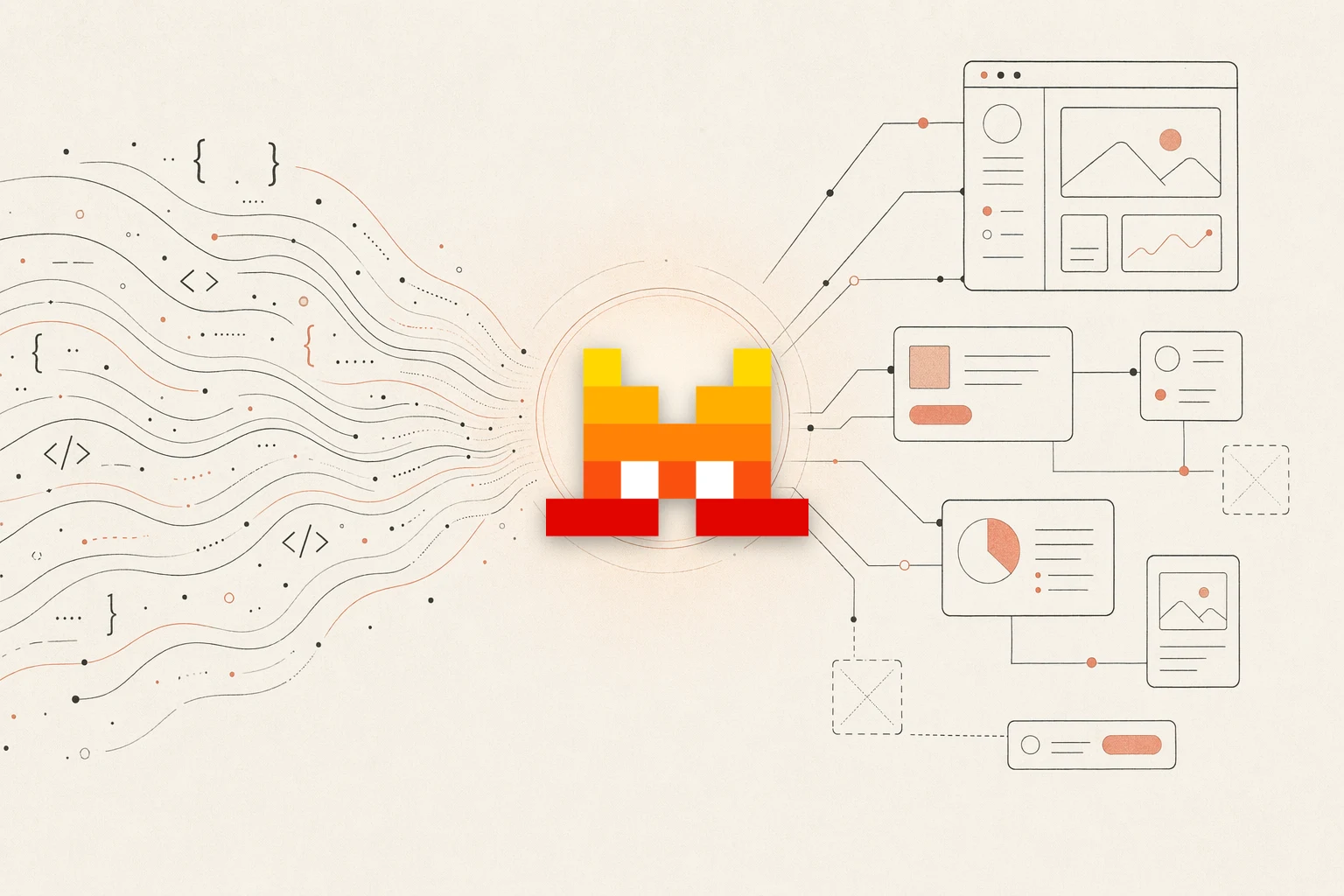 Mistral Vibe CLI 设计反馈闭环：一个终端代理读取参考素材、一个浏览器渲染 UI、一个工作区，以及一个回环的反馈箭头