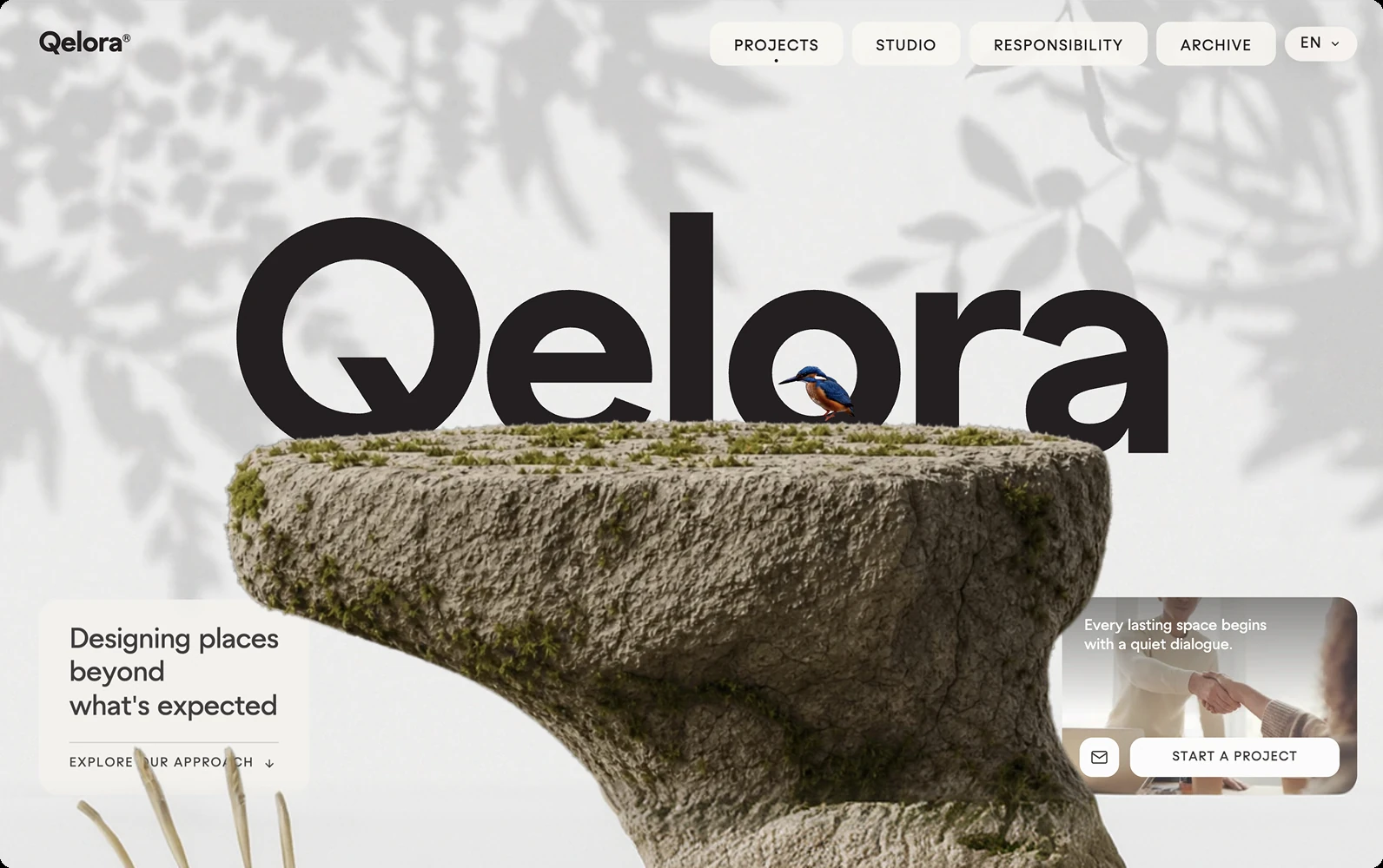 OpenDesign 生成的真实 Web 原型，展示响应式 Qelora 项目首页